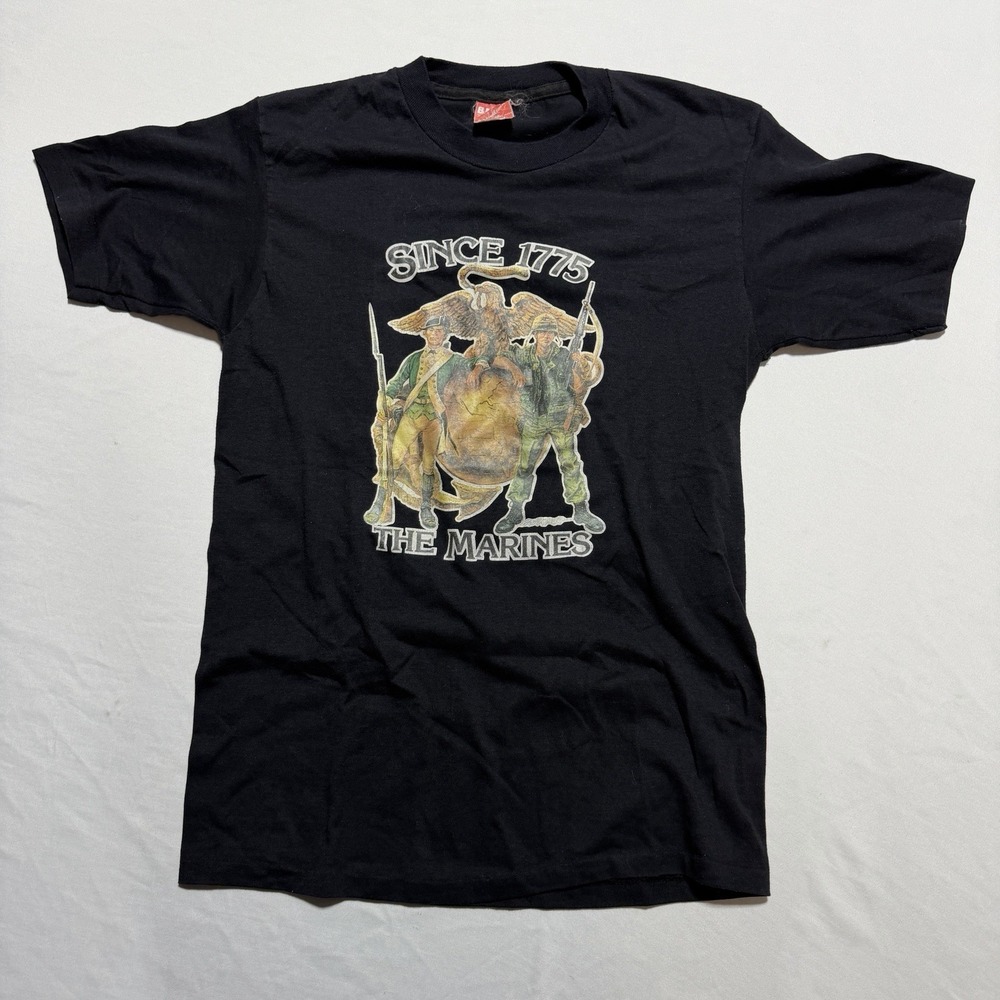 Vintage BMOC Marines Since 1775 Graphic T-Shirt Medium Black USA Made 80s USMC